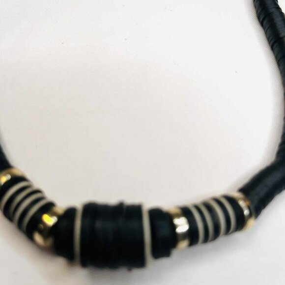 Vintage Handmade Black Disc Necklace 1980s, Layered Plastic Discs & Metal Accent - Picture 3 of 7